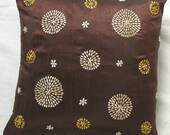 dark chocolate brown circle throw pillow 16 inch decorative cushion cover retro circle embroidery