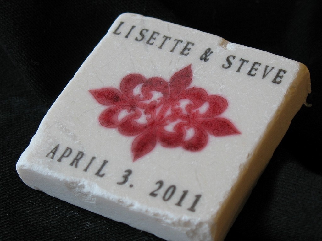 Flourish Fleur de Lis Save the Date Magnets, Wedding Favor, Burgundy, Set of 25