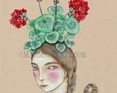 Geranium girl art print, "The Geranium Cap"