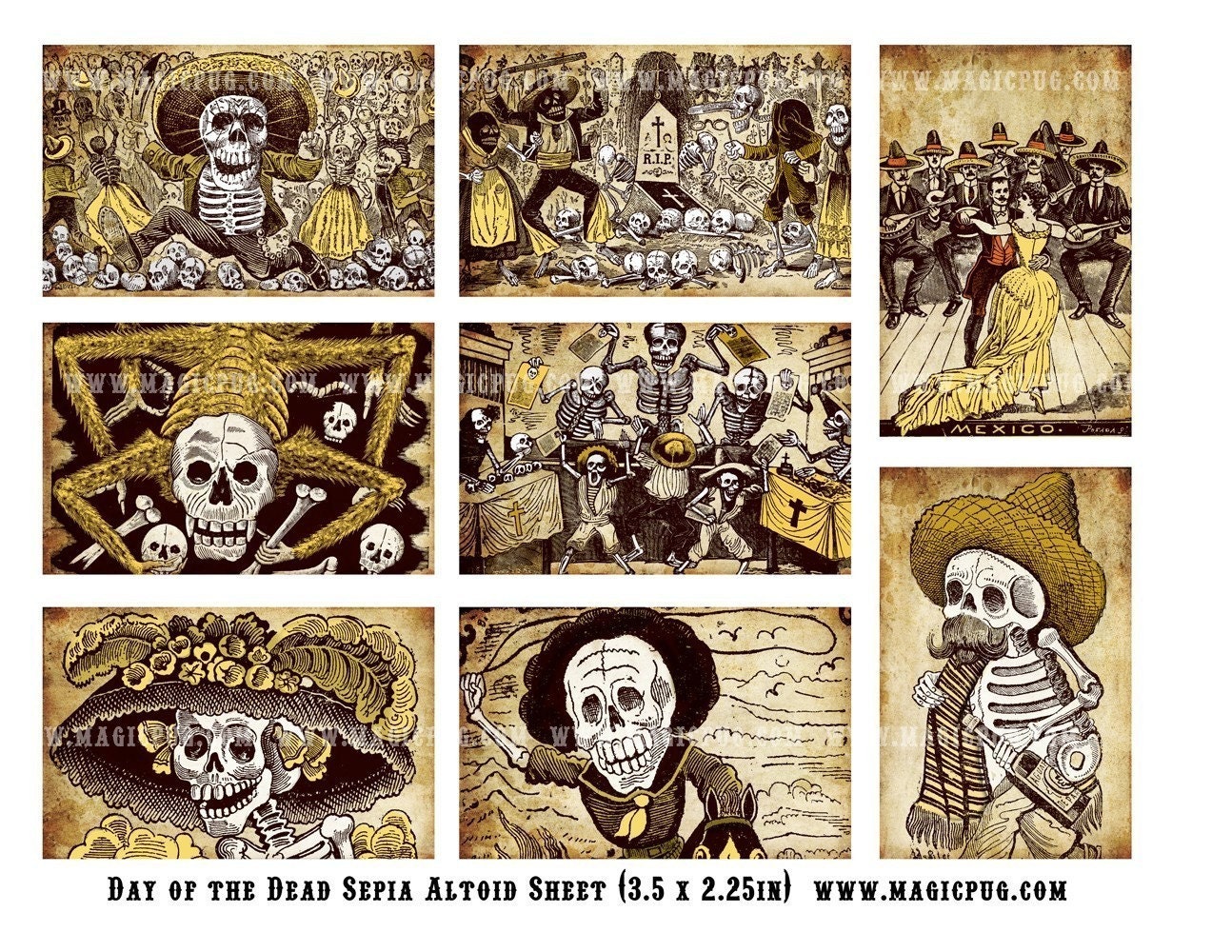 Day of the Dead Sepia Altoids Tin Digital Collage sheet 3.5 x 2.25 Mexican 88mm x 63mm