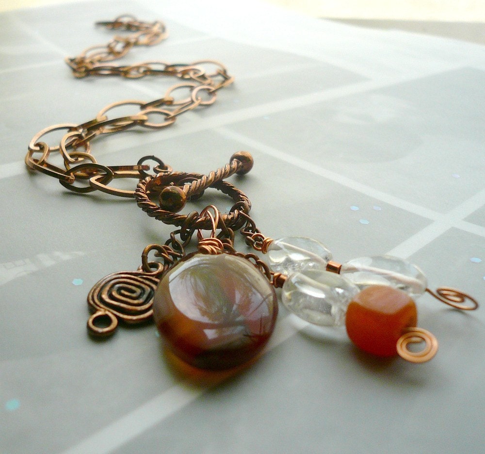 Copper Necklace wAgate Tassel