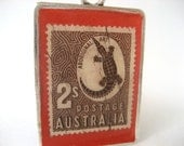 Vintage Australian Postage Stamp Necklace. Aboriginal Art. Handcrated by Juanitas on Etsy.