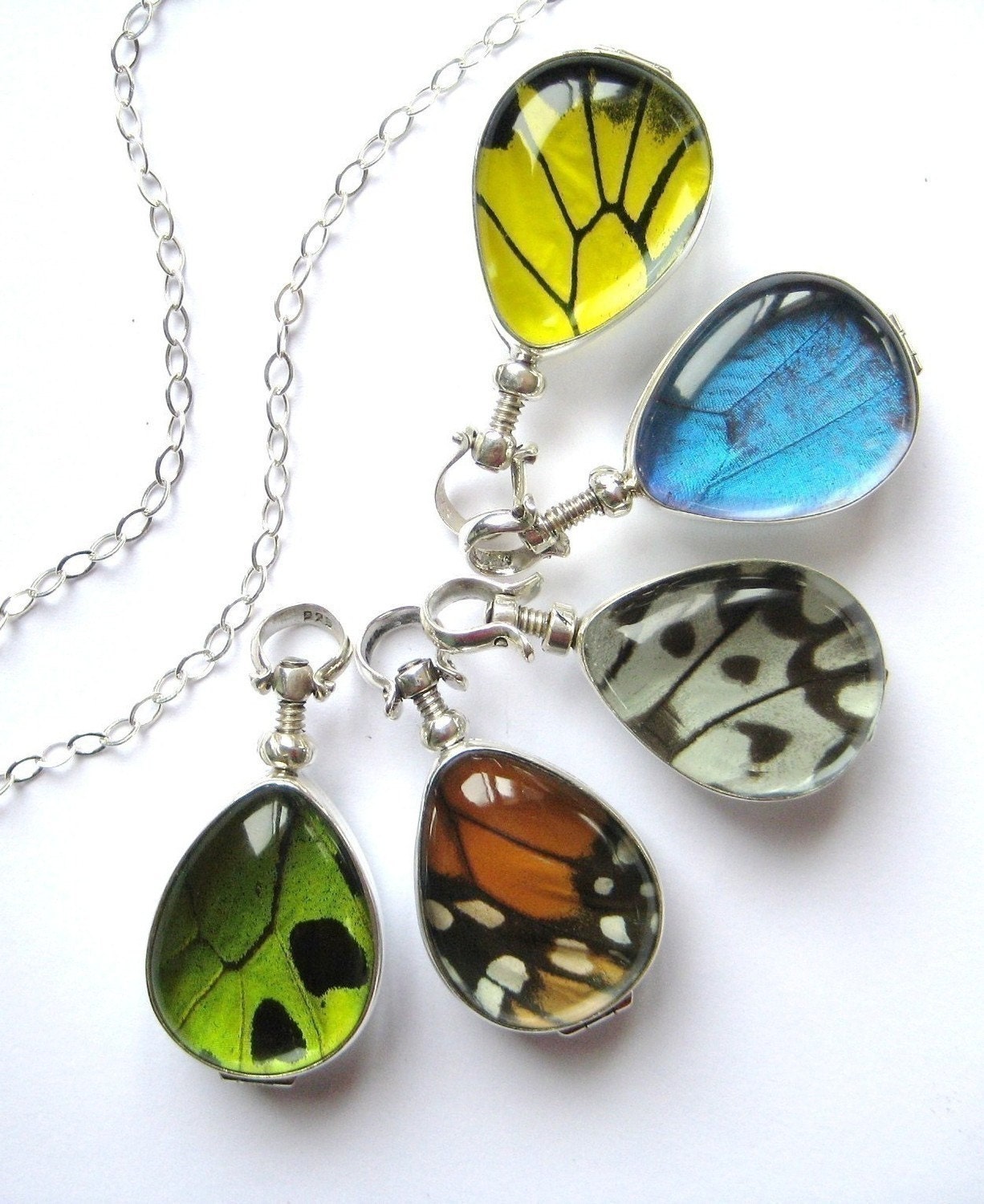 Real Butterfly Wing Heirloom Necklace, glass teardrop, choose your color
