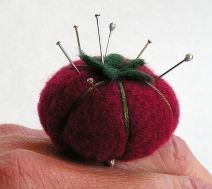 Pincushion Ring - Felt Cherry Tomato Pin Cushion Ring