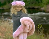 Poncho Grey Polar Fleece and Plush Pink Faux Fur Trim