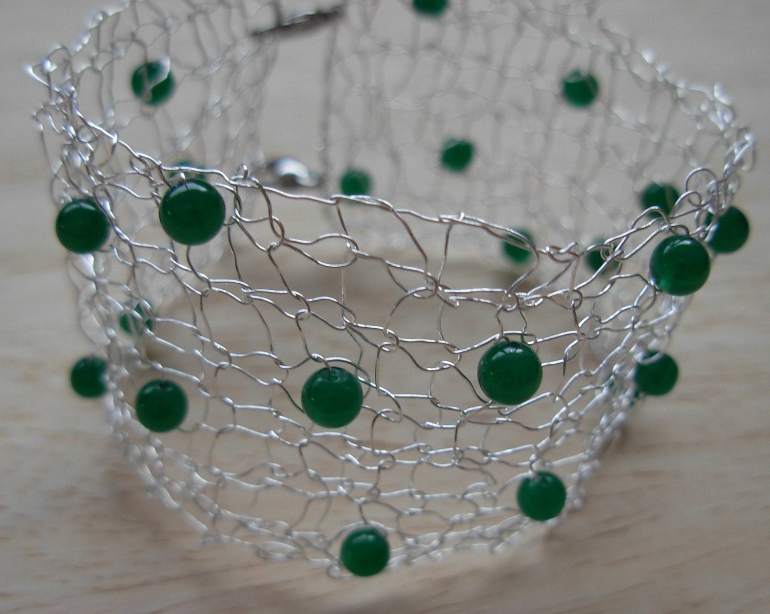 Knitted Silver Bracelet with Jadeite