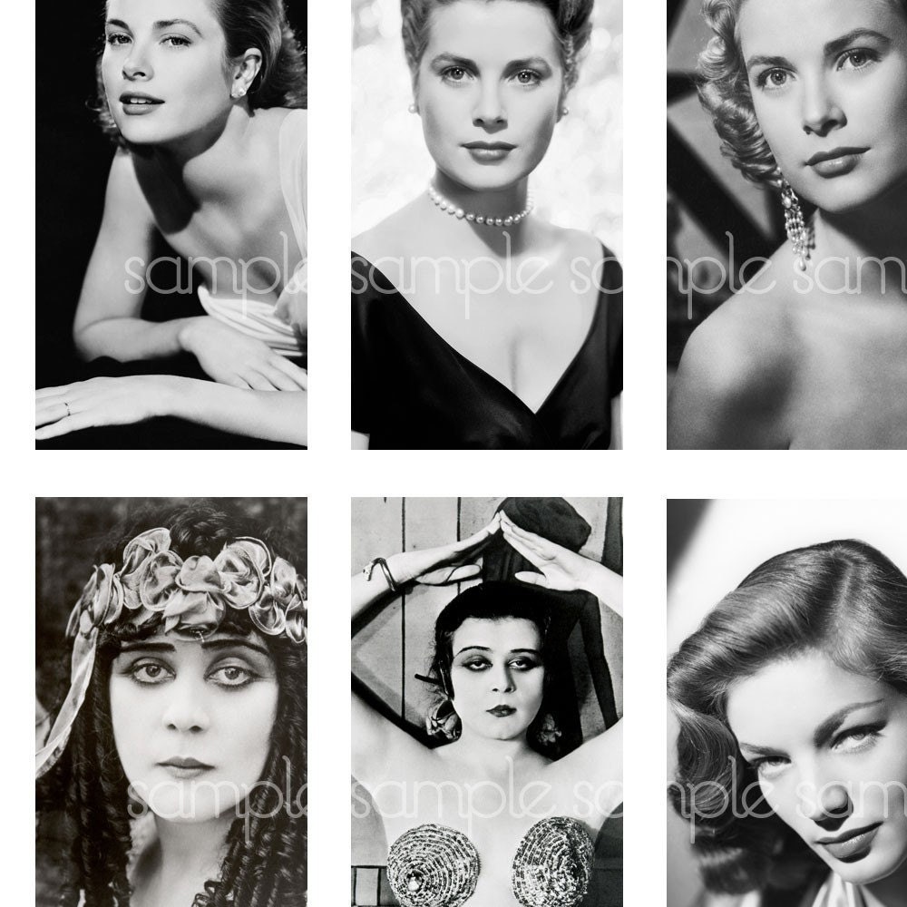 Classic Movie Stars Digital Collage Sheet - Grace Kelly Joan Crawford Bette Davis silent movie stars 25mm x 50mm 1x2 inch