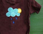 Sunshine and Rain T-Shirt - With Swirly Cloud, Raindrops and Sun - Other Colors and Long Sleeve Options Available