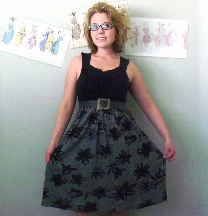 Dress recycled black floral cut-out tie back