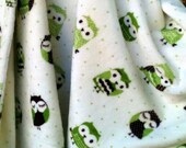 Your Lovey Grubbies burp cloths, owls, sage green and chocolate brown, set of 2