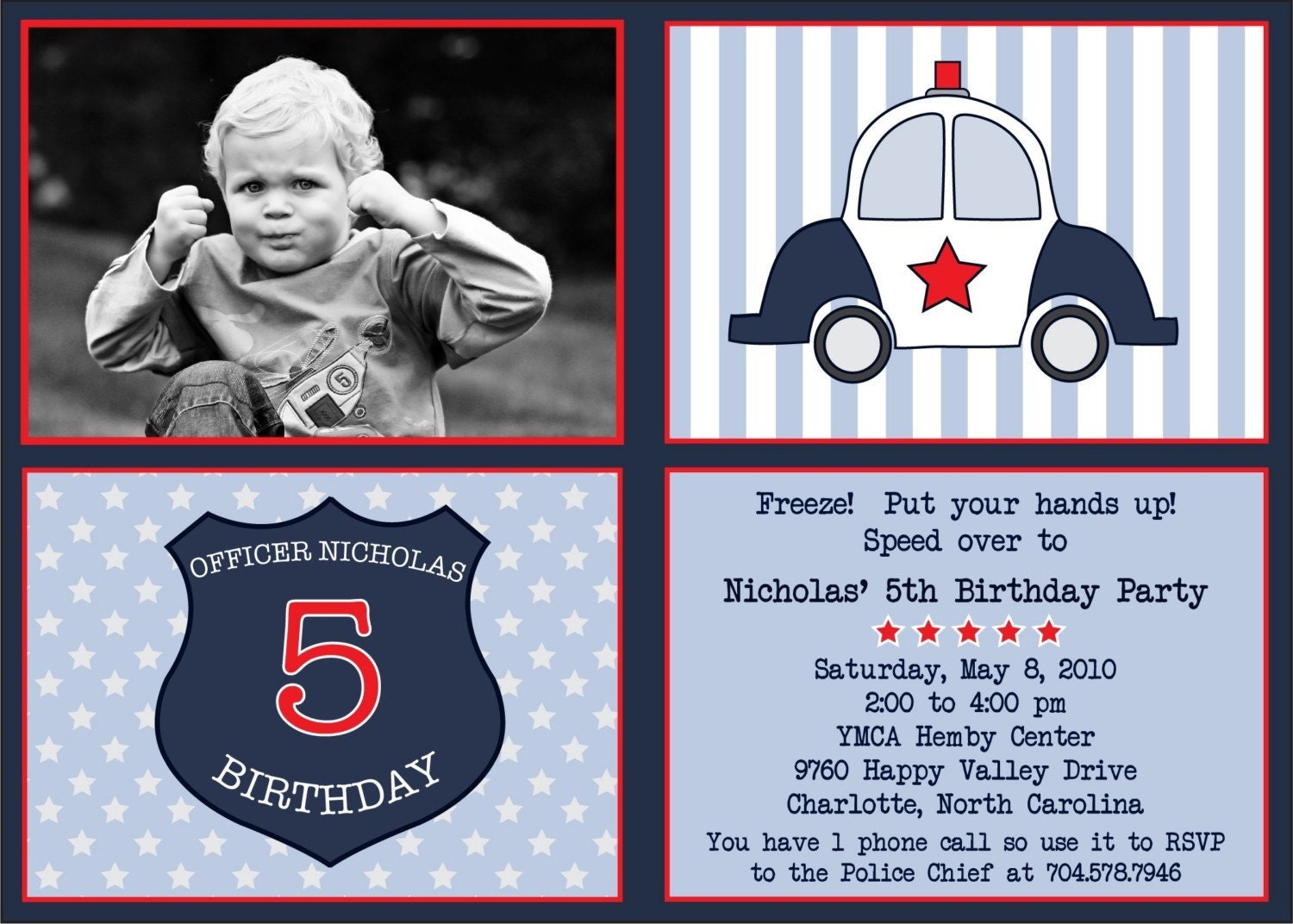 Police Man Officer Birthday Party Invitation - Police Car Invitation - Customized Printable Invitation