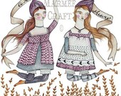 Folk girl art print, "The Sheaves"