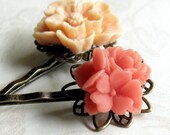 Peach and Coral Flower Hair Pins tbteam tpt team