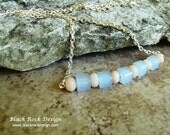 Peach Aventurine and Blue Cats Eye Necklace "Bubblegum"