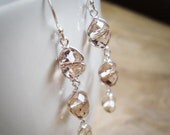 Sepia Light Brown Earrings - Beige Golden Shadow Glass