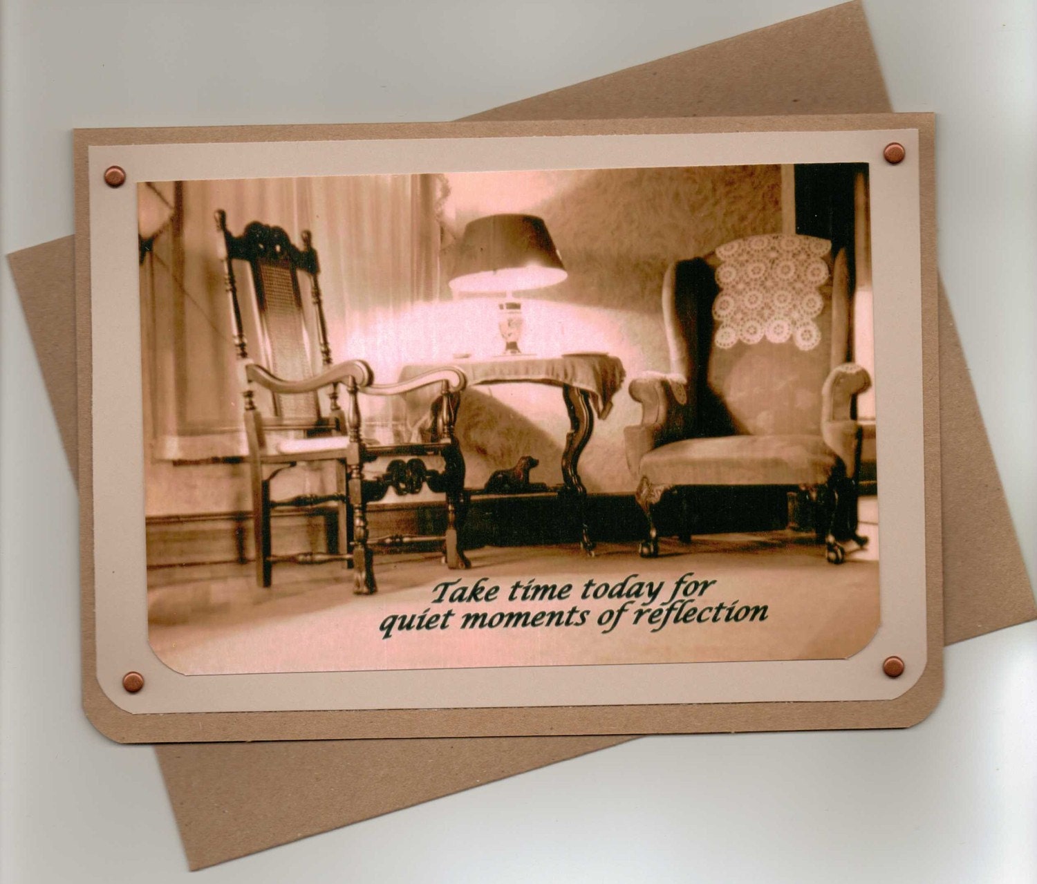 Handmade Vintage Style Living Room Setting Greeting Card-Moments of Reflection