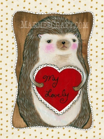Hedgehog heart art print, "My Lovely"
