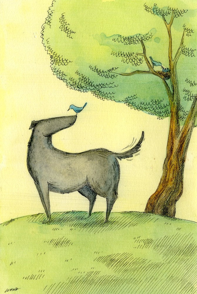 Original 4x6 Painting -- Blue Birds