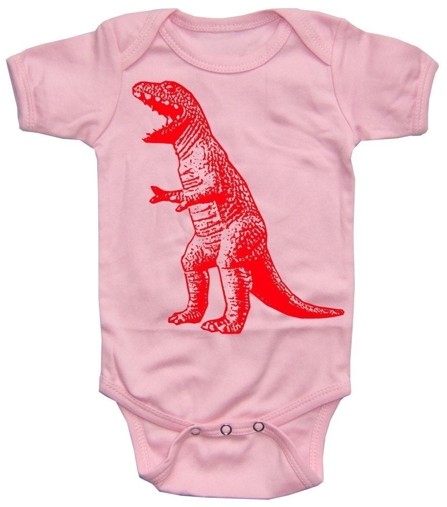 Pink Dinosaur Bodysuit - baby girl onesie 0-6 Months or 6-12 Months