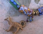 African Trade Bead Necklace with Brass Deer