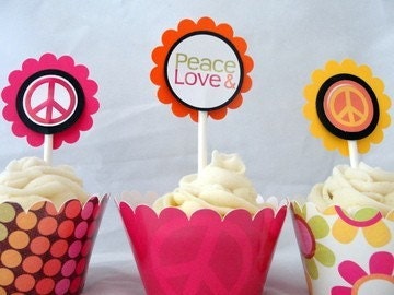 Peace Sign Cupcake Kit for Teen Tween Birthday Party