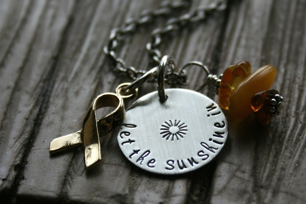 Hand Stamped Depression Awareness Necklace with Amber Stones