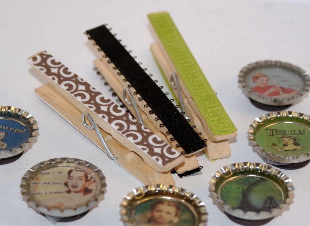 Fancy Clothespins - Bottlecap Magnets Gift Set