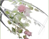 Hand Painted Leaf and Pink Rose Champagne Toasting Flutes Set of Two