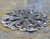 6 Antiqued Silver Brass Round Filigree Jewelry Findings 327