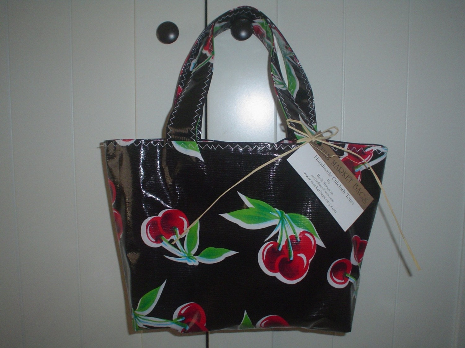 Beth's Black Cherry Small Oilcloth  Market Tote Bag