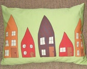 Houses Orange, Green, Brown, Red Pillow Cover 12 by 16 inch series H W