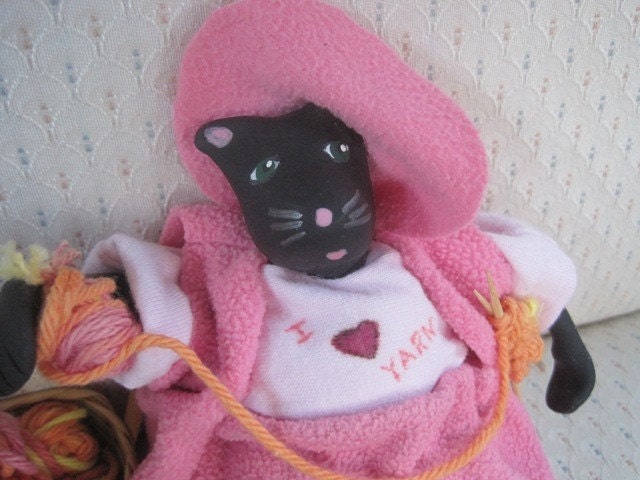 Knittin Kitten- Hand Sculpted and Painted Collectible Minis Art Doll by The Mulberry Moose
