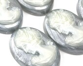 6 Vintage Plastic Cameos - 18x13mm L and R - Gray and Pearl VIC115