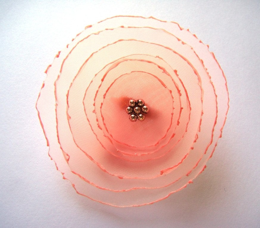 romantic peach rose flower brooch