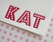 Custom Letterpress Stationery - Modern Dot Typeface Flat Notes - Personalized Set