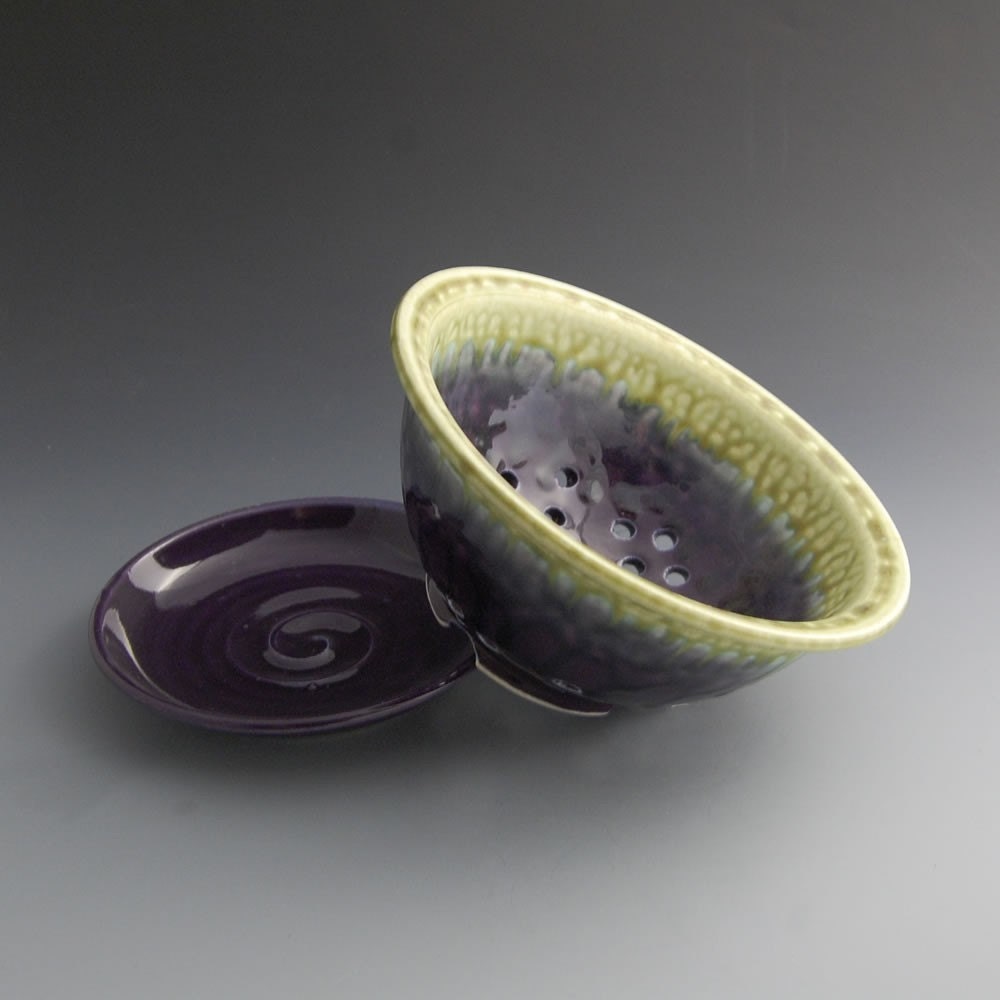 Eggplant Purple and Fern Green Colander (Berry Bowl)