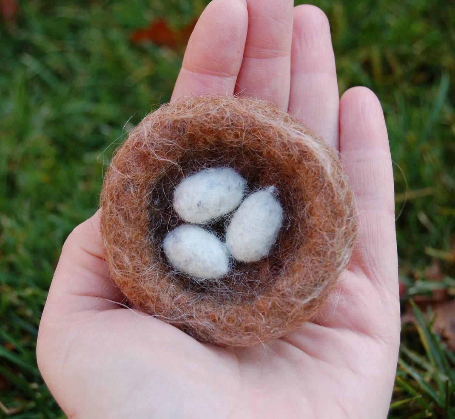 felted bird nest ornament with eggs