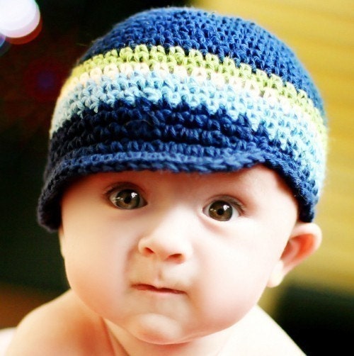 Newborn Visor Beanie - navy, light sage, eggshell, light blue