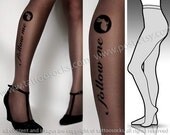 Small/ Medium  DARK Grey  follow me WHITE RABBIT version  tights / stockings /  full length  / pantyhose / nylons