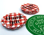 Gingham Thank You Stickers, 20 Red and White Checkered Tablecloth Thank You Seals