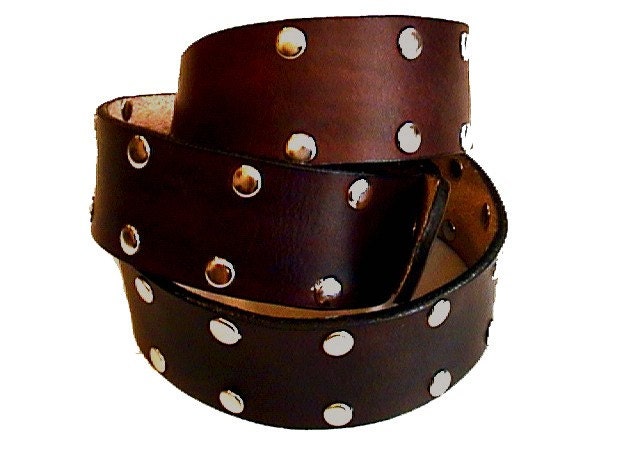 Hand made Leather Belt Brown Studded
