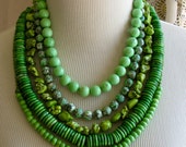 Bright Green layered Multi Strand New Grass Necklace