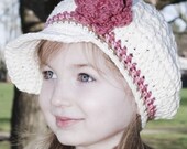 2 to 4T CandyStripe Newsgirl Beanie - vanilla, dark rose, rose pink, army tan