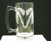 etched Dodge ram beer mug
