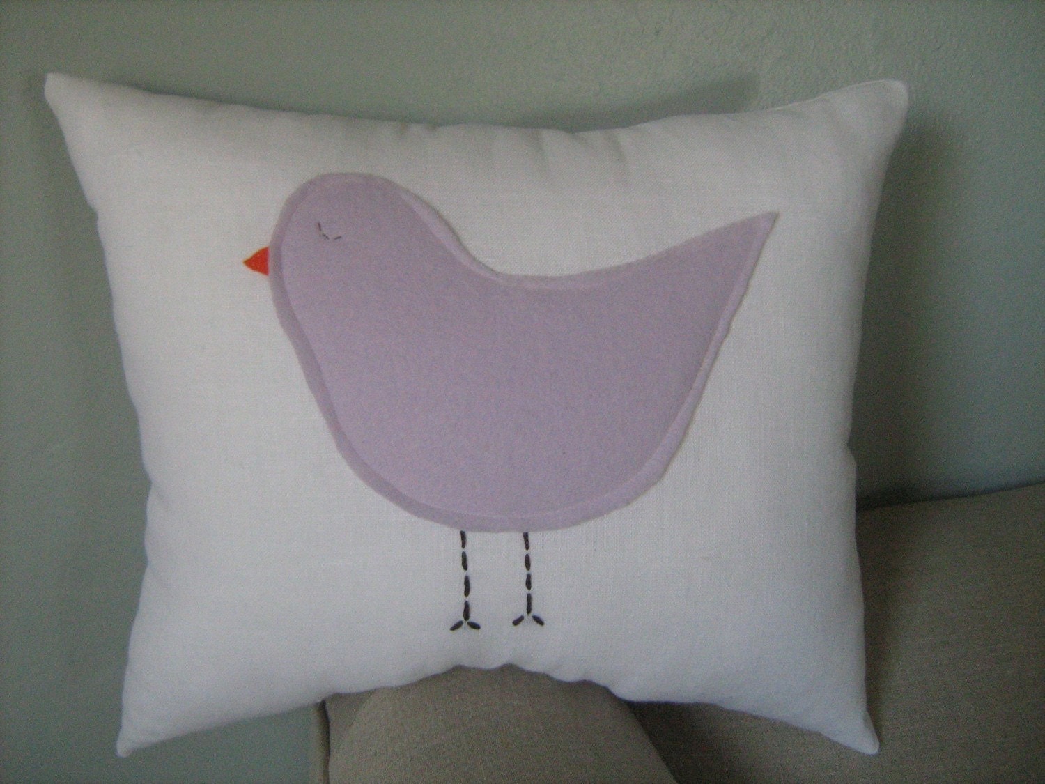 Lilac and Linen Bird Pillow