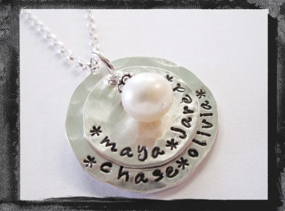Stacked Sterling Hammered Circles with your FAMILY Names