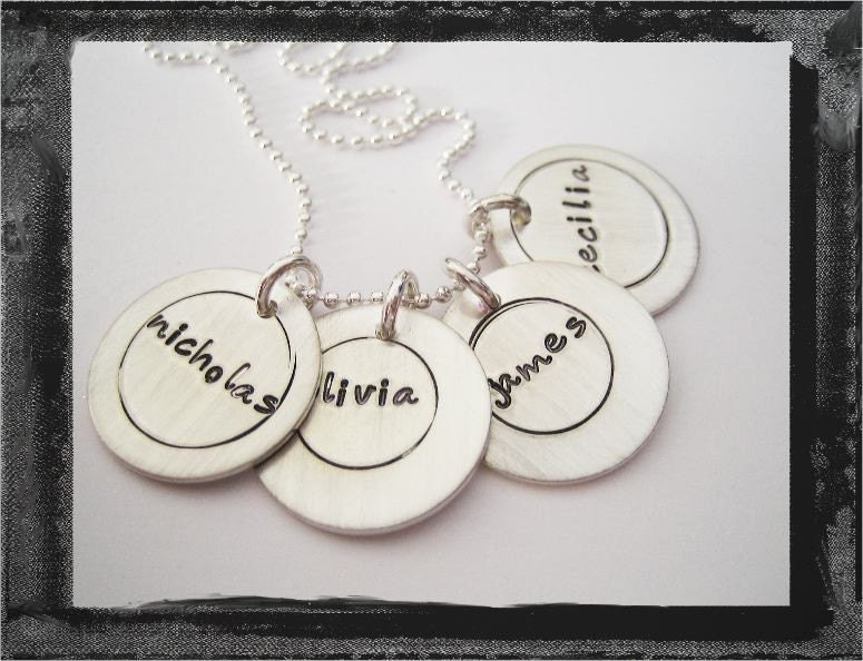 Hand Stamped Necklace Personalized Jewelry Sterling Silver CIRCLES 4 Family Necklace