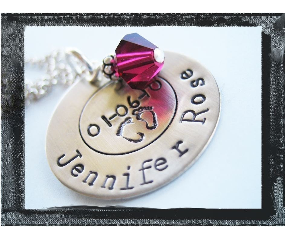 Hand Stamped Sterling Silver Circle Pendant Necklace with Design stamp