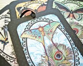 Butterfly Season Gift Tags or Bookmarks digital collage luna moth