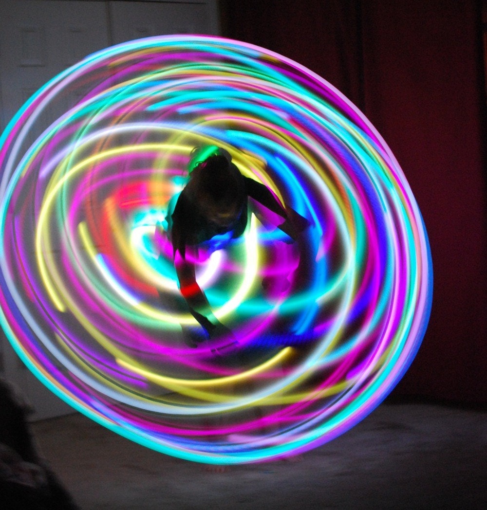 GLOworm Rechargeable, Rigid, LED hula hoop- 21 LEDs- slow and fast changing rainbow colors- made to order